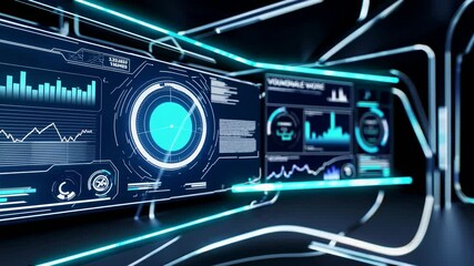 Poster - Modern data visualization and analytics in a high-tech environment showcasing dynamic charts and graphs
