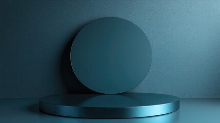 Poster - Minimalist Blue Circular Display Stand with Textured Background