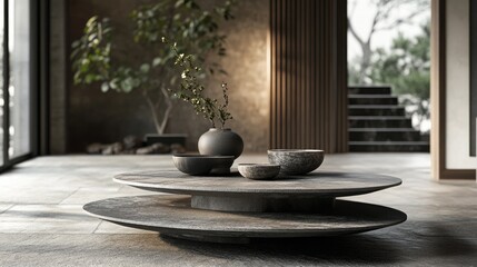 Poster - Modern interior design with round coffee table and decorative items