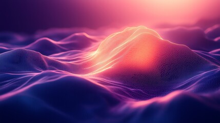 Fototapete - A futuristic depiction of a neon wave, set against a deep navy blue and violet gradient background. 16