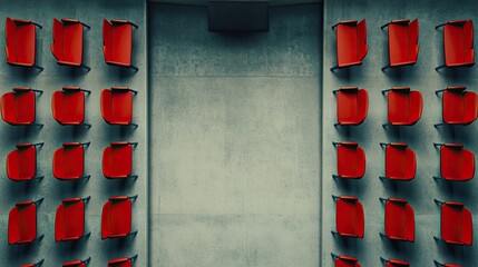 Poster - Red Chairs on Gray Wall in Minimalist Indoor Space Design