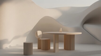 Poster - Modern Minimalist Furniture Set in a Serene Desert Landscape