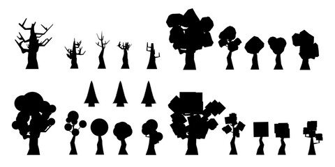 Poster - A series of trees are shown in various sizes and positions. The trees are all black and white, giving the image a stark and minimalist feel. The trees are scattered throughout the image