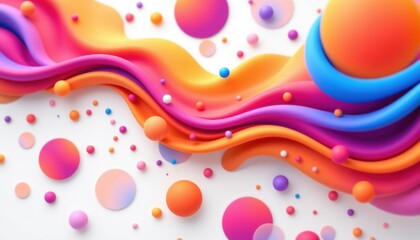 Poster - Vibrant abstract design with fluid shapes and floating spheres. A colorful and dynamic composition with a sense of movement