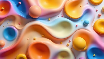 Poster - Abstract colorful shapes with a glossy texture. Pastel colors blend and interact