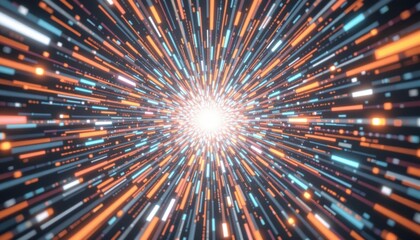 Poster - A mesmerizing display of digital lights shooting out from a central point. The array of blue and orange lights create a sense of speed and energy