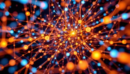 Poster - Abstract Network of interconnected data points with illuminated pathways