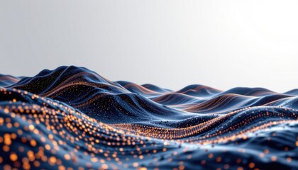 Poster - Abstract wavy surface illuminated by golden lights, evokes feelings of wonder and technological innovation. The waves dance with light, creating a mesmerizing visual effect
