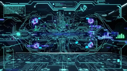 Poster - Exploring advanced digital interface designs in a futuristic tech environment