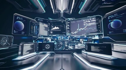Leinwandbilder - High-tech digital workspace showcasing advanced data analytics and interactive visual displays