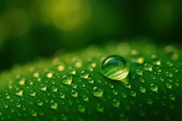 Fototapete - Droplets on green leaf.