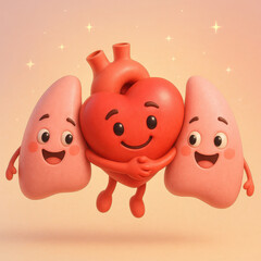 Poster - Three cartoon hearts dancing together in orange background.