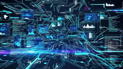 Poster - Technology interface shows data visualization and connectivity in a high-tech environment