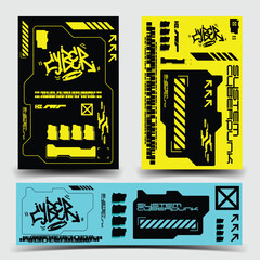 Wall Mural - y2k 2000s scifi cyberpunk retro-futuristic layout template set dashboard for ux-ui application, 2d v