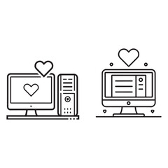 Poster - Desktop Computer Love Icon – Simple Line Art