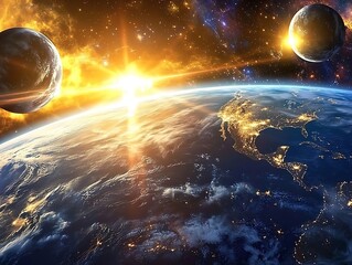 Wall Mural - Beautiful depiction of Earth space and heavenly cosmic elements