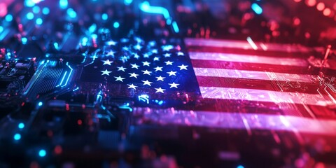 Poster - American flag designed with a modern, digital twist. The vibrant colors and circuitry represent technology and patriotism. This image captures a fusion of style and meaning. AI