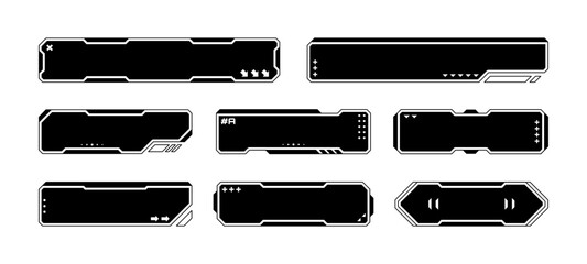 Fototapete - Futuristic black and white user interface design elements for a heads up display. Modern gaming overlays and holographic interface components. Vector graphics. 