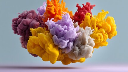 Poster - colorful cloud of smoke with a yellow flower in the middle. the smoke is made up of different colors
