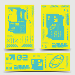 Wall Mural - y2k 2000s scifi cyberpunk retro-futuristic layout template set dashboard for ux-ui application, 2d v
