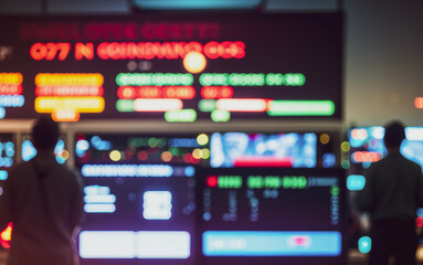 Poster - Two people in a control room with many screens displaying data.futuristic photos with premium quality for poster and banner backgrounds