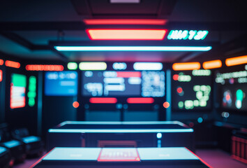 Poster - Futuristic control room with screens and neon lighting in a dark environment.futuristic photos with premium quality for poster and banner backgrounds