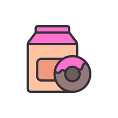 Poster - Simplified Icon Featuring Milk Carton With Donut On Transparent Backdrop