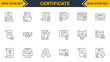 © Iconicly - Set of outline icons related to certificate. Linear icon collection. Editable stroke. Vector illustration