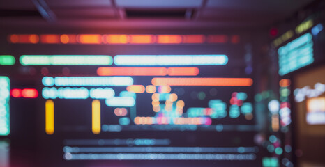 Poster - Blurred screen displays complex data information with colorful bars and shapes.futuristic photos with premium quality for poster and banner backgrounds