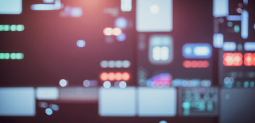 Poster - Abstract blurred image of a control panel with lights and digital displays.futuristic photos with premium quality for poster and banner backgrounds