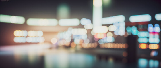 Poster - Abstract blurred interior with lights and reflections creating an atmospheric effect.futuristic photos with premium quality for poster and banner backgrounds