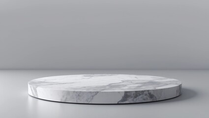 Leinwandbilder - White marble product display on gray background with modern backdrops studio. Empty pedestal or podium platform. 3D Rendering