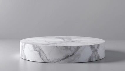 Leinwandbilder - White marble product display on gray background with modern backdrops studio. Empty pedestal or podium platform. 3D Rendering