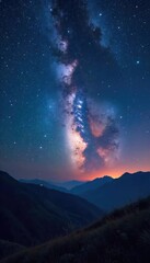 Wall Mural - Vast, star-studded midnight sky blankets the landscape, a breathtaking panorama of celestial wonders  Perfect for astronomy, space travel, or nighttime serenity themes ,  midnight,  wonder