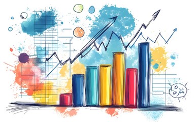 Poster - A vibrant and dynamic illustration depicting rising bar graphs against a colorful background, symbolizing growth, success, and data analysis in today's business environment.