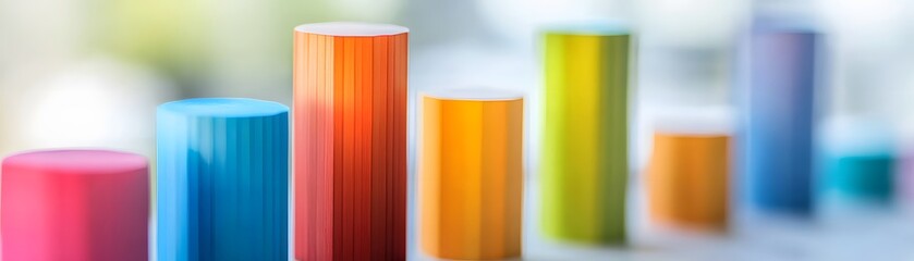 Poster - Colorful cylindrical shapes arranged in a gradient, creating a vibrant and visually appealing composition for design and creativity