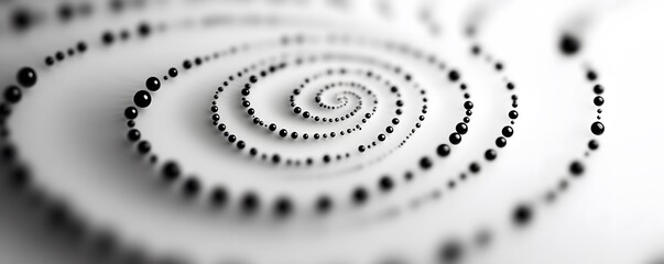 Poster - This abstract image showcases a mesmerizing spiral pattern made from spheres, emphasizing elegance and symmetry in design. The monochrome palette enhances its artistic appeal.