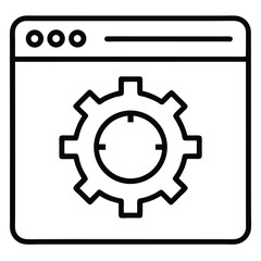 Poster - Browser window with gear icon black and white line art icon isolated on white background