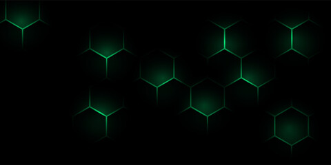 Poster - Hexagonal cyberspace green background. Hexagon grid tech pattern.