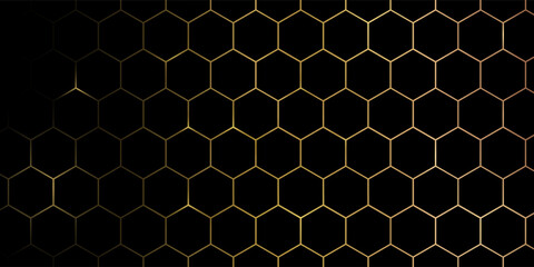 Poster - Hexagon technology black and gold colored honeycomb abstract background. Vector illustration