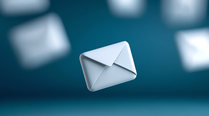 Poster - A collection of floating envelopes representing digital communication and messages in a modern, abstract style.