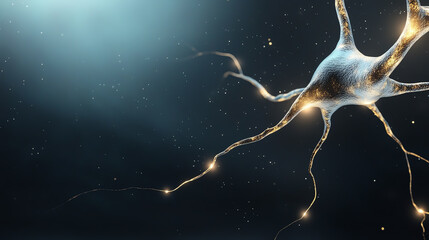 Poster - A detailed illustration of a neuron, showcasing its branches and synaptic connections against a dark backdrop.