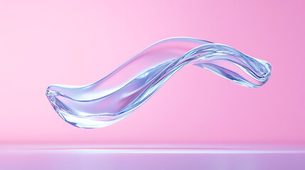 Poster - A fluid wave of transparent water gracefully flowing against a soft pink background, embodying elegance and tranquility.