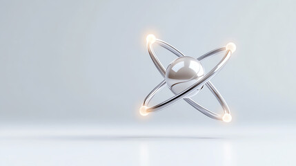 Poster - A futuristic 3D model of an atom with glowing elements, symbolizing innovation and advanced technology in the scientific realm.