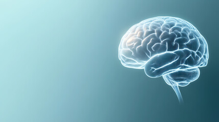 Poster - A glowing illustration of a human brain, symbolizing thought, creativity, and cognitive function against a soft gradient background.