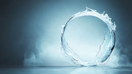Poster - A mesmerizing circular splash of water captured against a misty backdrop, symbolizing the beauty of nature and motion.