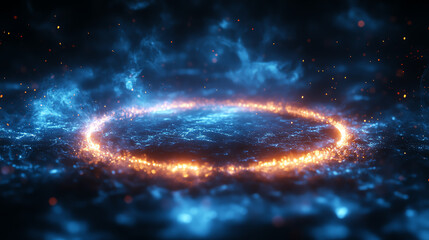 Leinwandbilder - A mesmerizing digital art representation of a glowing circular element set against a dark, cosmic background.