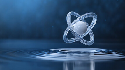 Poster - A stunning visualization of atomic structure, showcasing a clear atom model with rippling water effects beneath it.