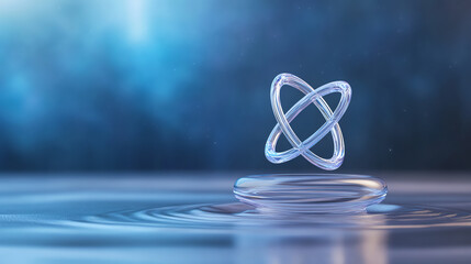 Poster - Abstract representation of scientific concepts with a water droplet and an atomic structure, symbolizing innovation and discovery.