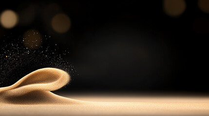 Poster - An abstract image of fine sand swirling in the air, showcasing its intricate patterns and textures against a dark background.